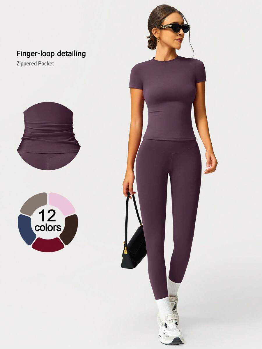 Ropa de Danza y Yoga Elástica y Ajustada para Mujer, Ropa Deportiva Cómoda y de Secado Rápido para Deportes al Aire Libre, Fitness y Entrenamientos en el Gimnasio - Morado - Ver 1