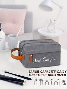 1 pieza Bolsa de aseo de viaje personalizada para hombres, bolsa de aseo de negocios de nailon personalizable para hombres, bolsa de maquillaje de viaje, organizador de maletín de gran capacidad, grande, liviano, plegable con asas naranjas - Multicolor - Ver 6