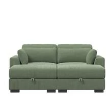 Sofá combinado para varias personas, espuma de alta resiliencia, estructura de madera maciza, sofá individual, banco con almacenaje, sofá de pana para salón, color verde - Verde Oliva - Ver 13