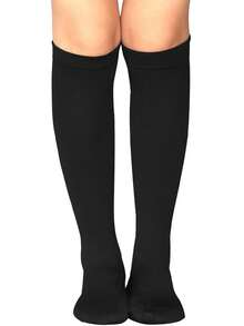 5/1 Pair Women & Men's Black Knee-High Compression Socks And Cycling Socks, Suitable For Running, Cycling, Fitness, Leggings, All Season, Boot Style, Knitted Socks, Great Gift For Family And Friends