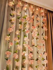 6.56ft/16.4ft[Sakura Fairy String Lights] - LED Rose Gold Flower String Lights, 200cm Floral Garland With Switch Control, Battery Powered, Plastic Material, Christmas Floral Decor Theme, Batteries Not Included, Switch Control, Suitable For Indoor Floral Decoration In Weddings And Special Occasions!