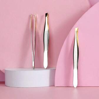 Eyebrow Tweezers Stainless Steel Beauty Clip Slant Tip Tweezers Clip For Eyebrow Trimming Face Hair Removal Tools Silver Gold Eyebrow Tweezers