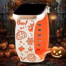 Halloween Pumpkin & Bat Carving Patterns Strap Compatible With Apple Watch Band Ultra SE/10/9/8/7/6/5/4/3/2/1 Perfect Gift For Women Skin-Friendly Silicone Replacement Watch Band Compatible With Iwatch Ultra 38mm 40mm 41mm 45mm 44mm 42mm 46mm 49mm (Watch Not Included)