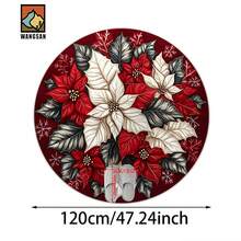 1 pièce/10 pièces Tapis de bain antidérapant avec design de poinsettia et flocon de neige, en matériau de flanelle, tapis de sol rond, décoration moelleuse, convient pour la salle de bain, la porte, la cuisine, le salon et autres occasions, lavable en machine, antidérapant, décoration de Noël, idée cadeau