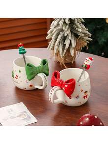 1 pièce Tasse avec nœud de Noël, réutilisable et lavable. Tasse à café/lait, convient comme cadeau pour Noël, Nouvel An, Thanksgiving, anniversaire et fête. Peut être utilisée comme outil de service de boissons dans les cafés, cuisines et restaurants.