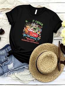 Disney Camiseta de mujer con estampado "Sube, perdedor, vamos a Disney California Adventure", camiseta con Mickey y amigos, princesas Disney, Toy Story, Cars, para viaje a Disneyland, ligeramente unisex, para mujer, casual, streetwear, gráfica, elástica, versátil, con estilo, transpirable