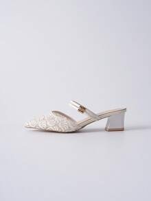 Clariva 2024夏季新款女式仙女风时尚中跟粗跟包头凉鞋，两穿鞋，圣诞节冬季圣诞礼物 - 米色 - 查看 6