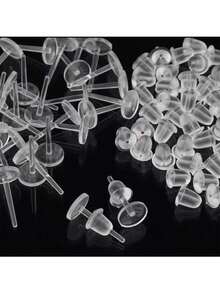 100pcs Transparent Plastic Ear Studs, Earplugs And Earplug Covers, Diy Suitable For Girls' Daily Wear During Sports