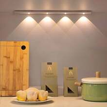 1 pieza Luz con sensor de movimiento LED inteligente, decoración del hogar Tira de luz en forma de ojo de gato ultra delgada, luz recargable autoadhesiva para armario, 20cm/400mAh, 50cm/400mAh Luz de armario con sensor de movimiento - Luz de sensor de colina de ojo de gato de tres colores - Ver 8