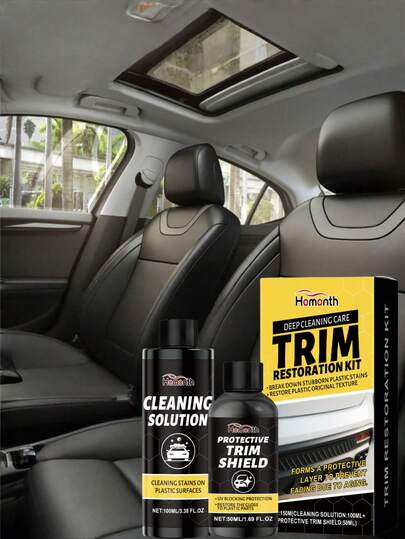 2pcs Car Plastic Cleaning & Care Set, Interior Leather Cleaner & Conditioner, Surface Cleaner, Decontamination, Dust-Proof, Polishing, Universal Cleaning Agent