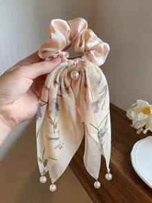 1个女士仿珍珠发圈，带丝带，优雅可爱，适合日常佩戴（仿珍珠数量随机，可能容易脱落）头部配饰，节日配饰 - 彩色 - 查看 4