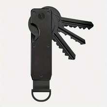 Organizador de llaves de aluminio liso - Llavero metálico compacto | Simple, ligero, portátil, con cierre de giratorio | Resistente a los arañazos, regalo ideal para hombres y mujeres, llavero lindo - Negro - Ver 13