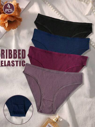 4pcs Women's Solid Color Comfortable Briefs