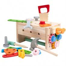 36 pièces Boîte à outils multifonctionnelle en bois pour enfants, jouets de construction STEM pour garçons et filles, ensemble de jeu de rôle d'ingénieur avec des outils courants comme un tournevis et une clé, cadeau de Noël et d'anniversaire pour les enfants