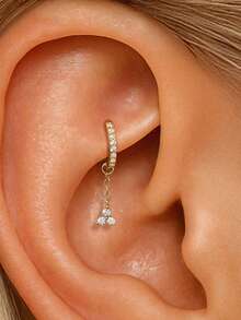 1 pieza Pendiente de plata de ley 925 con colgante de trébol, de doble cadena, minimalista, joyería para boda, fiesta y regalo para ella, joyería fina