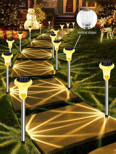 2/6/12pcs Premium Solar Powered Garden Path Lights, Stainless Steel Tube Crystal LED Solar Lights, Waterproof Weather-Resistant Warm Tone Outdoor Decorative Lights, Practical Landscape Lighting Suitable For Garden, Driveway, Yard And Walkway Decoration, Path Lights, Ground Lights