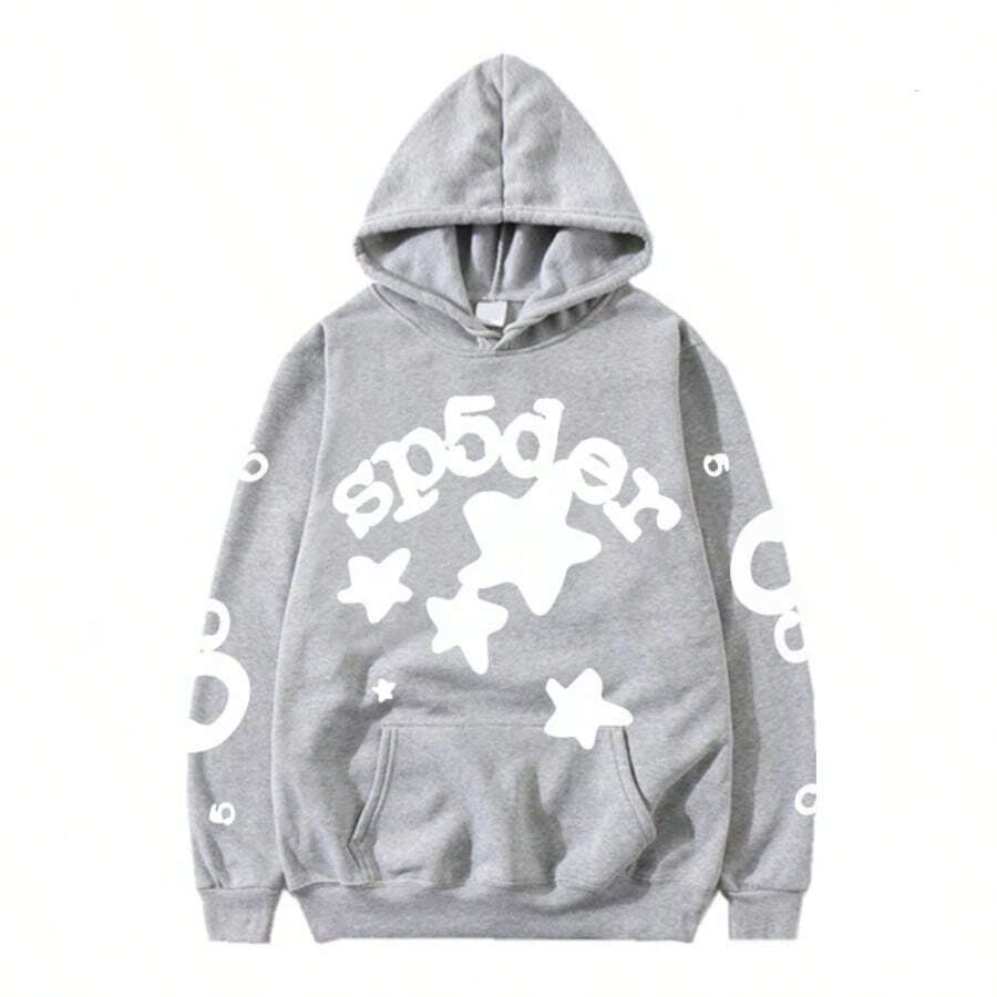 Fashion Street Hooded Set - Playful Star And Letter Print, Loose Casual Design, Preferred Two - Piece For Daily Sports And Streetwear  Spring/Fall    Regular Fit    Drawstring  Pocket - Áo nỉ màu xám - Xem 1