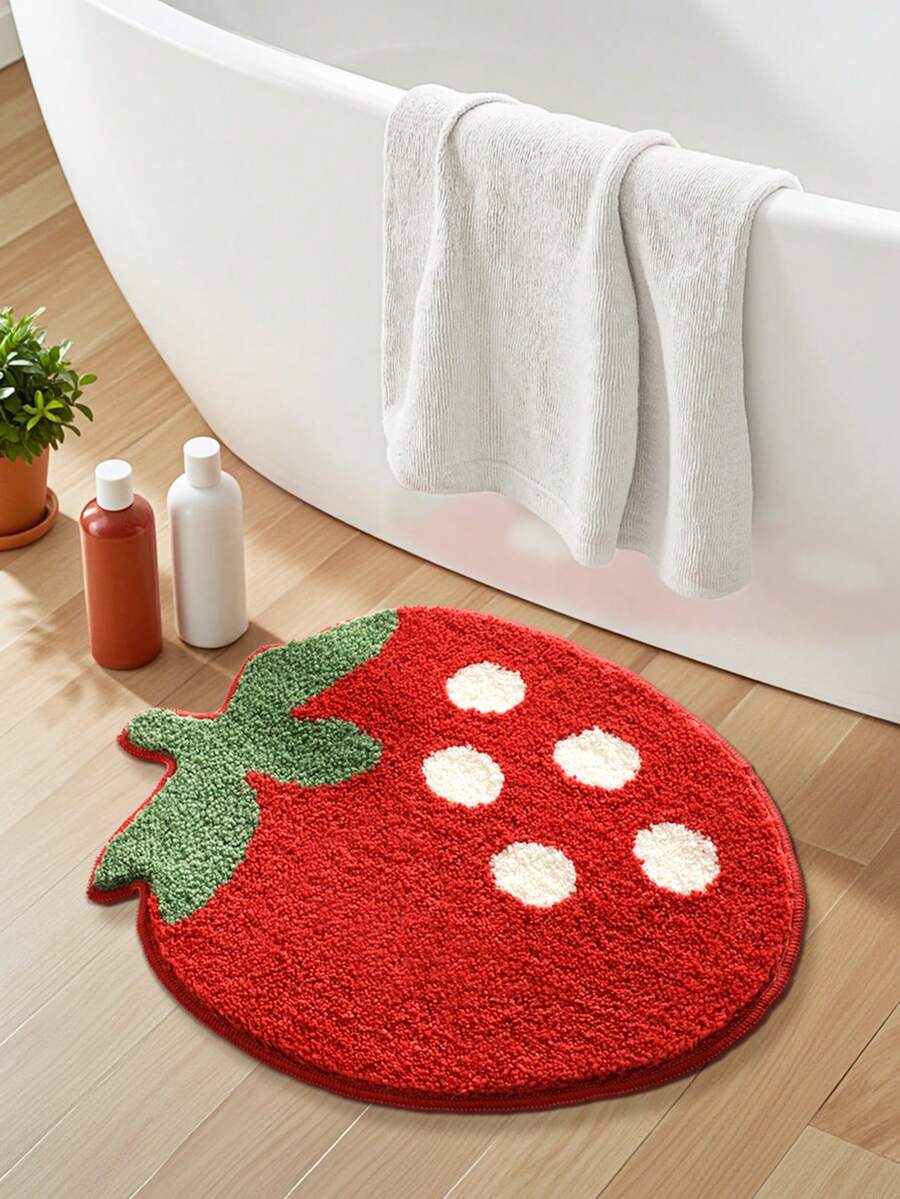 DAJIANG 1pc Flocked Bathroom Mat Carpet, Unique Fruit Pattern (Cherry, Strawberry), Fresh Style Area Rug, Doormat, Non-Slip TPR Bottom, Soft & Absorbent, Suitable For Bathroom, Shower, Kitchen, Living Room, Dorm, Dining Room, Home Decor, Holiday Decoration, Thick & Fluffy, Autumn/Winter, Halloween, Thanksgiving Christmas Decor Kitchen Rug