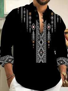 Men's Gentleman Dignified Simple Long Sleeve Shirt, Business Casual, Fall - Black - View 1