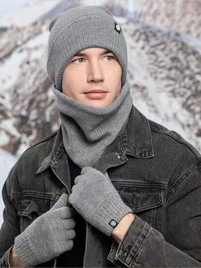 1 Stück. Samt für den Winter hinzufügen. Verstärkter gestrickter Hut, windundurchlässige und warme gestrickte Handschuhe, unisex Alpaka Hut, Schal, Handschuhe