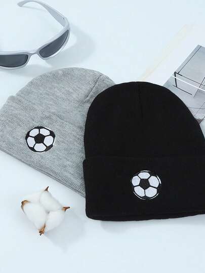 1PC The New Football Embroidered Knitted Hat Windproof Warm Beanie Is Suitable For Both Men And Women Ski Riding