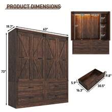 Farmhouse 3/4 Doors Armoire Wardrobe Closet W/Folding Sliding Barn Door And Lights, LED Armoire Closet W/Drawers For Bedroom, Freestanding Wooden Wardrobe Storage Closets W/Hanging Rod - 棕色 - 查看 10