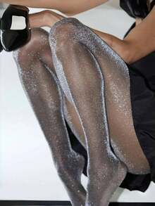 1 para bardzo dużych błyszczących przezroczystych rajstop, wygodne i modne rajstopy w jednolitym kolorze dla kobiet, trwałe błyszczące czarne pończochy, pranie ręczne/czyszczenie chemiczne, odpowiednie do codziennego noszenia | Błyszczące rajstopy | Dopasowany krój