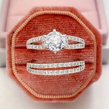 2pcs Women's Fashion Ring Set, Luxury & Elegant Style, Alloy Zirconia Inlaid Rings, Suitable For Valentine's Day, Vacation, Commute, Date, Party, Wedding, Engagement, Gift For Wife, Girlfriend, Mother Birthday, Anniversary, New Year, All Seasons