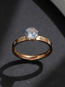 1pc 18K Gold Plated Shiny Square Diamond Ring, Stainless Steel Waterproof & Fade-Resistant, Suitable For Daily Wear, Parties, Mother's Day Gift