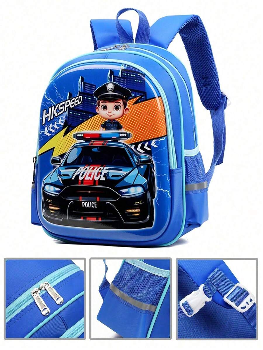 1个背包，适合男孩小学、初中和高中学生，可爱汽车图案，轻便硬壳背包，减少负重，保护背部，返校季背包手提包