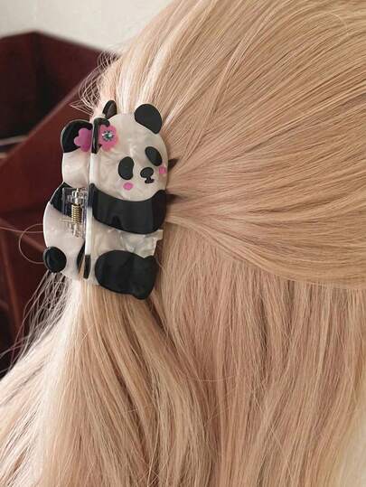 1pc Panda Floral Claw Clip, Cute & Elegant Hair Claw, Niche Hair Accessory For Women Hair Accessories Fall Hair Clips Autumn Decor Accessories For Women Winter For Vacation Outfits Woman Flower Hair Clip Summer Beach Holiday Essential