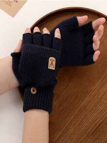 1 Pair Of Winter Warm Knitted And Plush Thick Half Flip Gloves, Touch Screen Riding Student Writing Plush Gloves - Multicolor - View 8