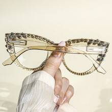 cabecade 2 件时尚水钻猫眼老花镜，适合办公室和电脑使用，老花镜，电脑眼镜，放大倍数从 +1.0 到 +4.0