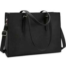 Women's Laptop Bag, Waterproof Lightweight Leather 15.6 Inch Computer Carrying Case Business Office Briefcase Large Capacity Handbag Shoulder Bag Professional Office Work Bag, Black - 黑色 - 查看 1