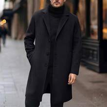Coat Men Wool Single Breasted Notched Lapel Collar Pea Coat Winter F Warm Business Mid Long Outwear Overcoat - A01-黑色 - 查看 2