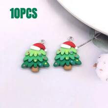 10 件圣诞树节日饰品 - DIY 耳环、钥匙扣和手链，用可爱的树脂吊坠珠宝制作配饰，精美的圣诞礼物，珠宝制作饰品，圣诞袜，同事礼物，小饰品，圣诞饰品，饰品 - 彩色 - 查看 12