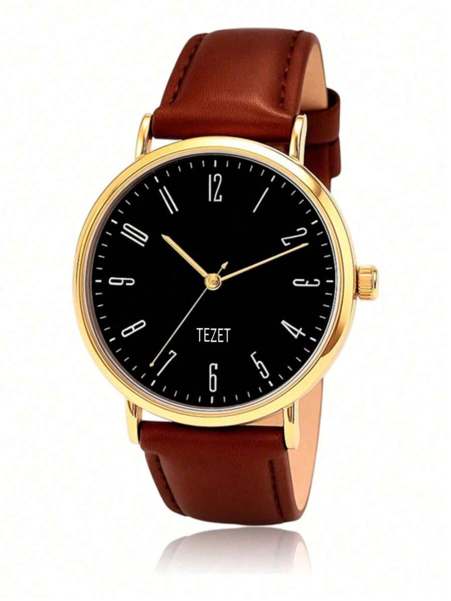 Men's Watch With Leather Strap And Metal Original Launch - Brown, Gold, Black - View 1