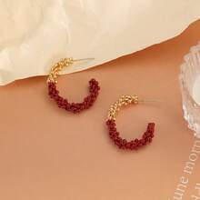 1 Pair Asymmetrical Twisted C-Shape Red Drip Oil Earrings, Luxurious, Delicate, Vintage Style Earrings Suitable For Women, Great Gift For Friends And Girlfriends