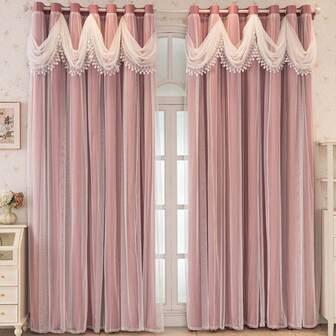 1pc Minimalist Ripple Curtain Head, Full Blackout Double-Layer Curtain, Modern Simple Blackout Fabric, Sunscreen, Punched, Ready-Made For Living Room