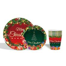 16pcs Christmas Paper Tray Disposable Tableware Set, Including Paper Tray, Dessert Tray, Napkin, Paper Cup, Christmas Tree Bell Tableware Tray Merry Christmas Printed Dessert Tray Suitable For Christmas Table Items - Multicolor - View 6