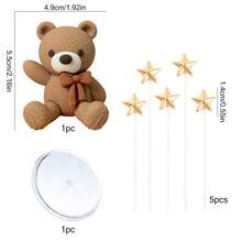 5 pezzi/7 pezzi Decorazione per torta con orsetti marroni chiari e scuri, fiocchi e stelle dorate per baby shower, compleanno e decorazione torta