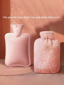 2pcs Set: Durable PVC Hot Water Bottle Bag + 1pc Cloth Bag - Anti-Burst, Anti-Slip Design With Cute Stripe Pattern, Suitable For Outdoor Use In Winter To Keep Hands & Feet Warm