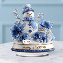 1 件圣诞桌面装饰标志，蓝色主题雪人麋鹿设计，客厅和卧室家居装饰，办公室桌面摆件，圣诞礼物，2D 亚克力 - 彩色 - 查看 2