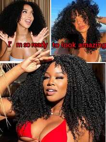 3 IN 1 Half Wig Kinky Curly Human Hair 200 Density Glueless Wear And Go Headband Wig Afro Curly Flip Over Quick Weave Glueless Install 100% Natural Hairline Beginner Friendly Half Human Hair Wig For Women