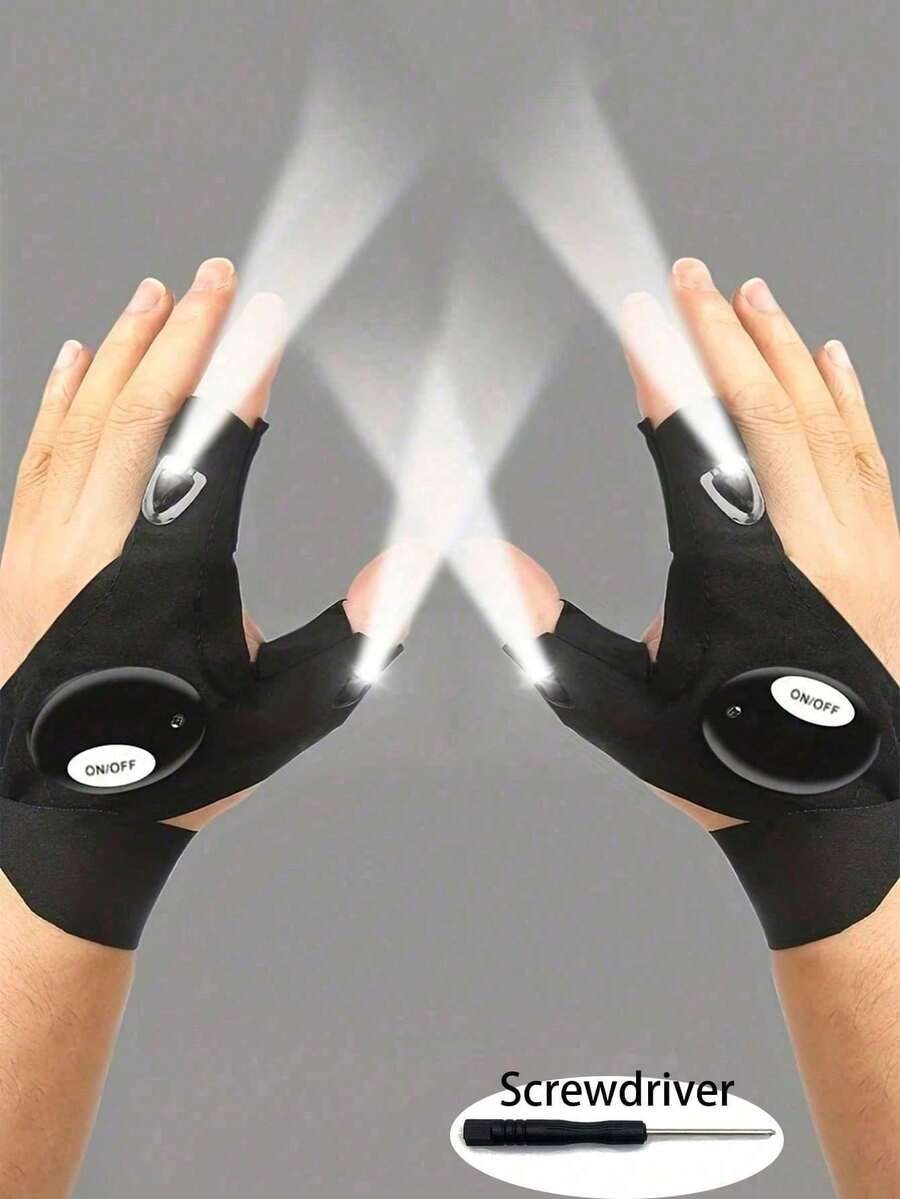 1 Pair/1 Pc LED Flashlight Gloves - LED Flashlight (Batteries Not Included) Fishing, Repair, Camping, Running, Cycling Lighting Half Finger Gloves With Light, Night Fishing Gloves, Night Running Gloves - Gift For Men, Dad, Boyfriend, Husband, Hands-Free Lighting Gadget, Suitable For Camping, Fishing, Repair, Father's Day, Christmas, Birthday Gift