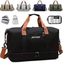 Maleta Deportiva,Compartimento para Zapatos y Bosillo Impermeable,Incluye bolsa de maquillaje,toalla y bolsa organizadora de regalo,Mujer y Hombre,para Viajes,Gym (B-Rosa) - D-Negro - Ver 9