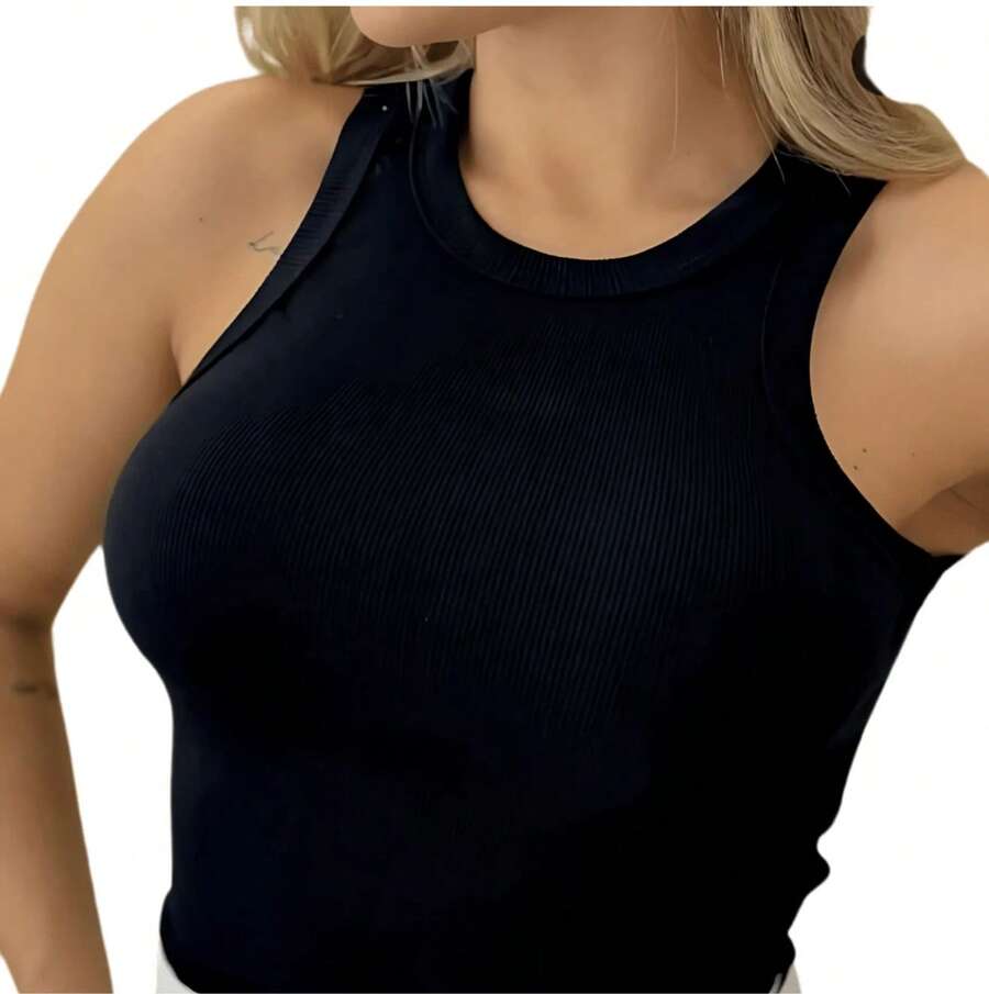 Women's Ribbed Tank Top Candy Blogger Fashion - 黑色 - 查看 1