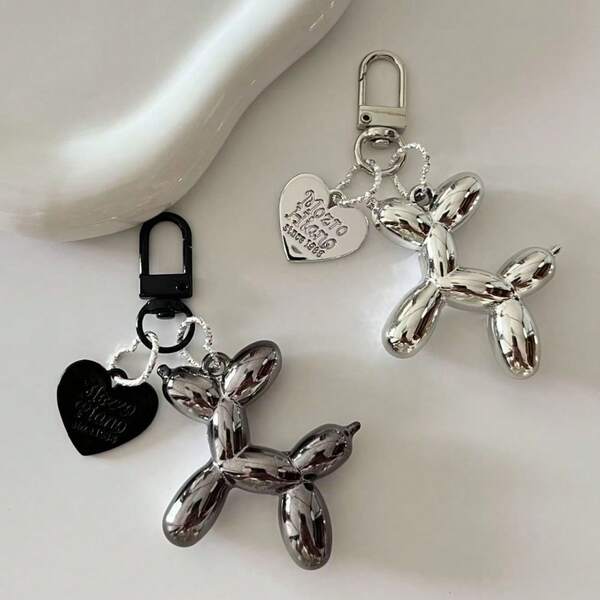 1pc DIY Phone Charm Laser Balloon Dog Keychain Pendant, Candy Color Heart Decor Accessories