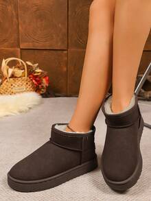 1 Pair Women's Solid Color Casual Thermal Lined Outdoor Snow Boots, Warm For Winter,Fur Boots - Coffee Brown - View 6