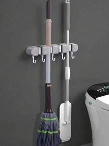 حامل مكنسة جداري، رف تخزين المكنسة/المسح بدون براغي، خطاف تخزين فوق الباب بدون ثقب للحمام والنوم، مشبك المسح، مشبك منظم أدوات متعدد الوظائف، مناسب للمطبخ والحديقة ومستلزمات التنظيف والأدوات المنزلية، منزل حديث - متعدد الألوان - مشاهدة 11